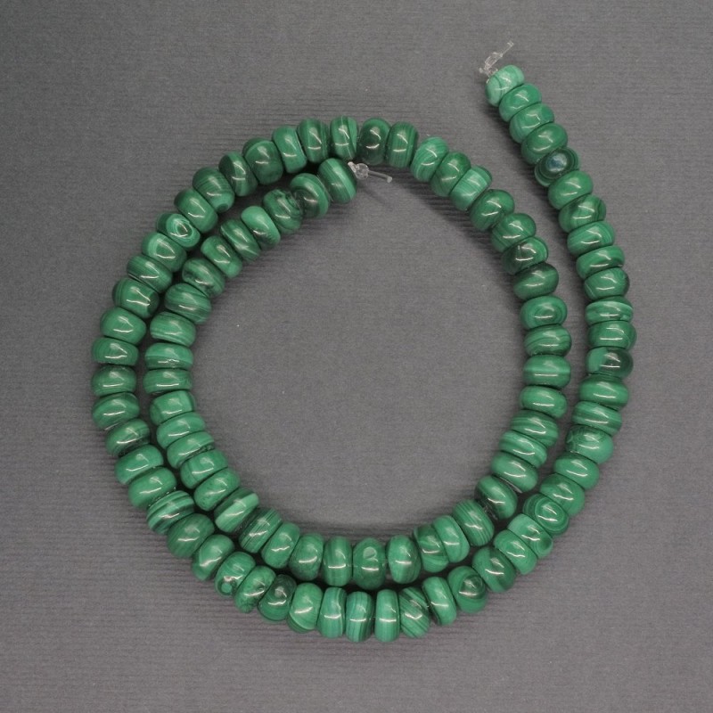 Mărgele rondel din malahit, diametrul 8x3 mm, lungime 41 cm ±