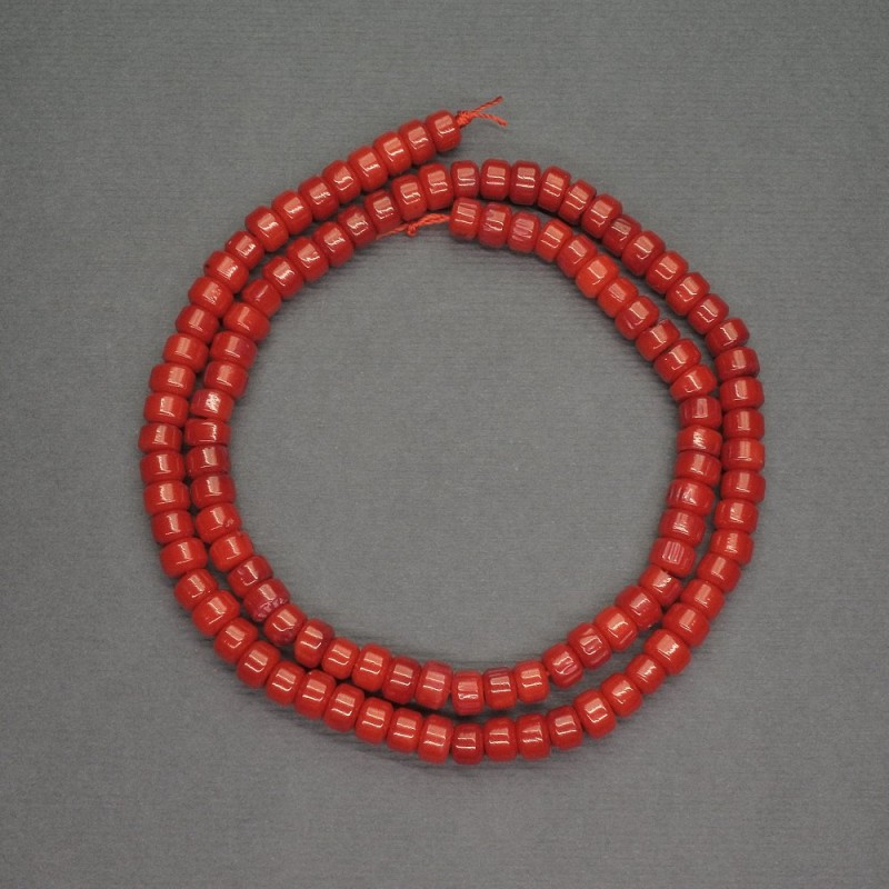 Mărgele naturale din coral roșu, formă rondelle, diametrul 5x3,5 mm, lungime 39 cm