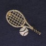 Брошка Ракетка з м'ячем білі стрази золотистий метал, діаметр 44х22мм +