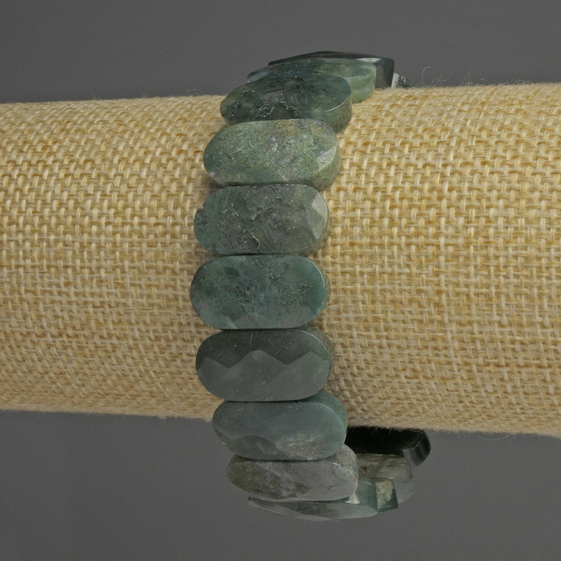Brățară din agat mușchi, zale tăiate, diametrul 20,4×10 mm, lungime 18 cm, pe elastic