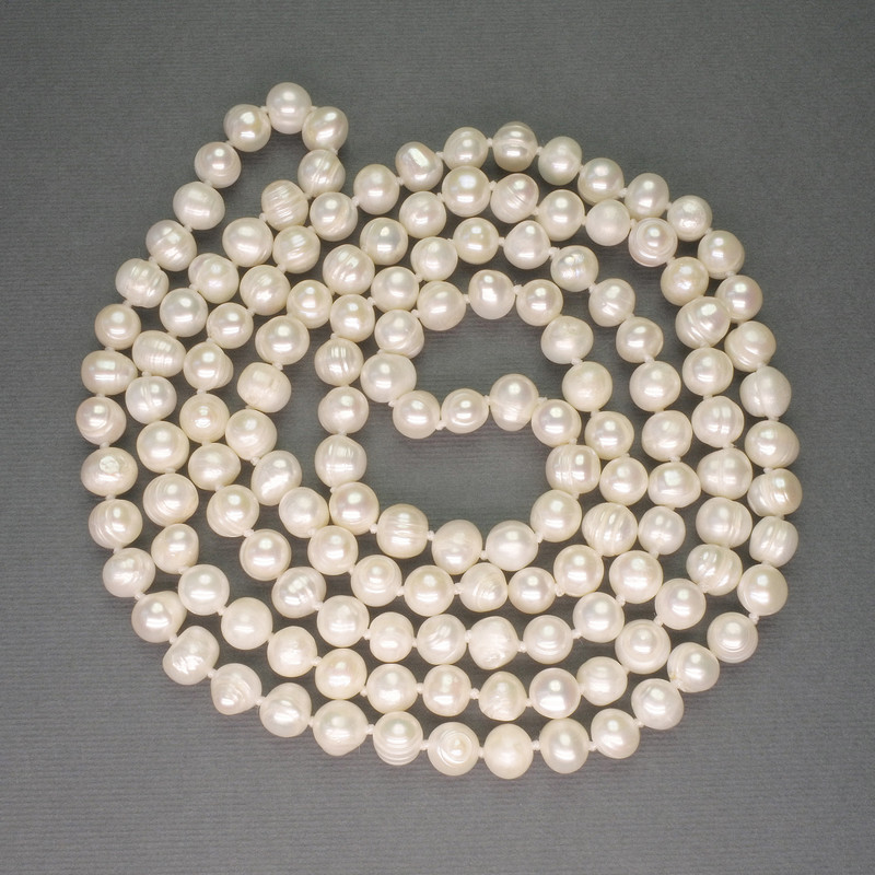 Colier de perle de râu, diametrul 8-9×7-8 mm, lungime 118 cm