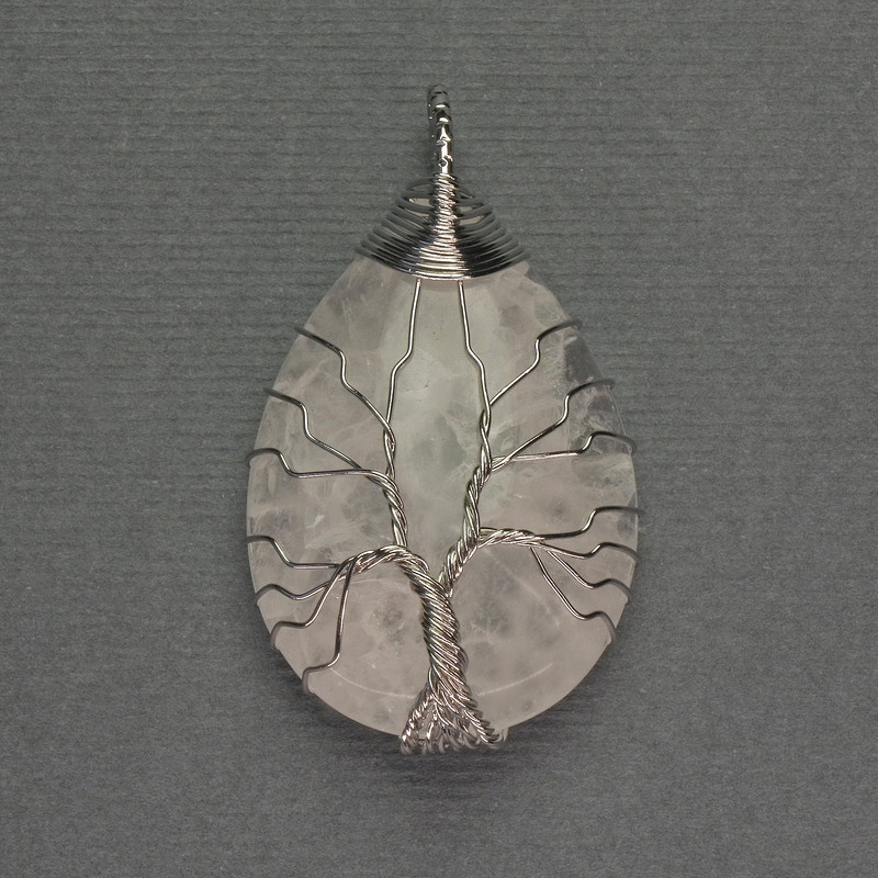 Pandantiv «Picătură» din cristal de munte, 24x35x48 mm, în înfășurare din metal argintiu