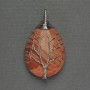 Pandantiv formă de picătură din jasper roșu, 24x35x48 mm, cu înfășurare din metal argintiu