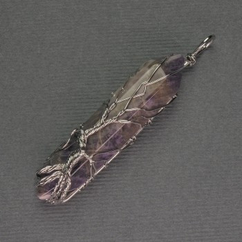 Pandantiv cu ametist, cristal hexagonal, 12x50x57 mm, în înfășurare argintie
