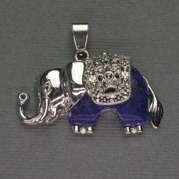 Pandantiv cu elefant din lazurit, 39x34 mm, metal argintiu