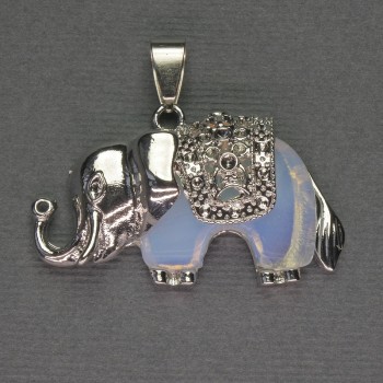 Pandantiv Elefant din piatră lunară 39×34 mm ± metal argintiu