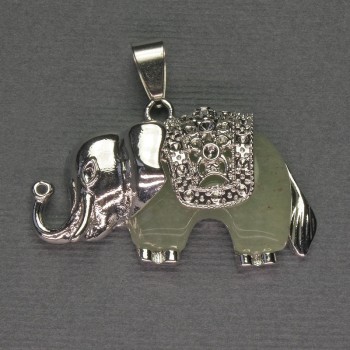Pandantiv Elefant din nefrit 39x34 mm +/- metal argintiu