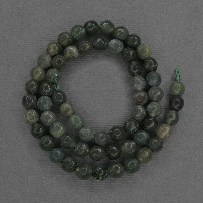 Mărgele din jasper verde, sferice, fațetate, diametru 6 mm, pe șnur, lungime 36 cm