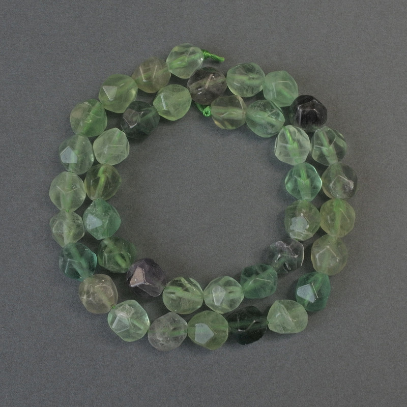 Mărgele din fluorit, fațetate, diametrul 10x8 mm, lungime 37 cm, pe șnur