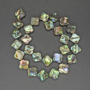 Mărgele de haliotit în formă de trifoi, diametrul 14 mm, pe fir