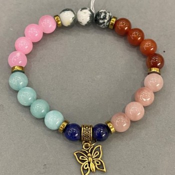 Brățară Asortiment, bile netede de 8 mm ±, cu inserții metalice, lungime 18 cm, pe elastic