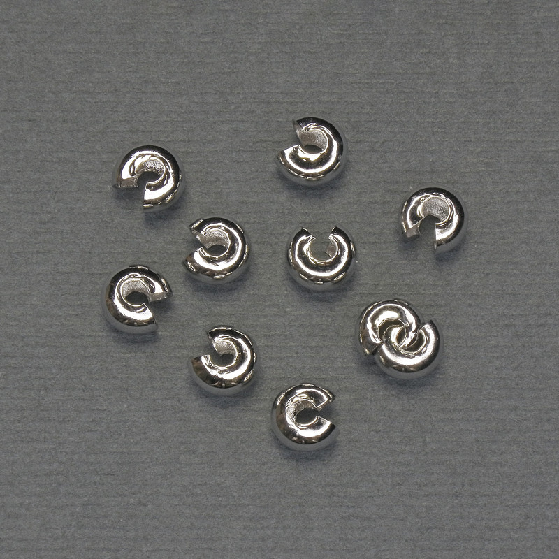 Mărgele crimp pentru crimpare, diametru 6 mm, metal argintiu, set de 10 perechi