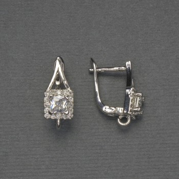 Știfturi pentru cercei cu cristale albe, metal argintiu, 17×7 mm – pereche