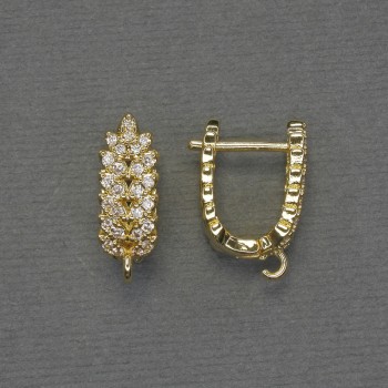 Știfturi pentru cercei, cu cristale albe, metal auriu, 18×6,5 mm – pereche