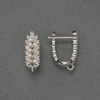 Știfturi pentru cercei cu strasuri albe, metal argintiu 18×6,5 mm – pereche