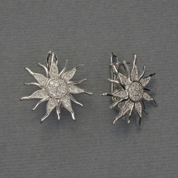 Știfturi pentru cercei cu cristale albe, metal argintiu, diametrul 20 mm - pereche