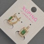 Cercei Xuping cu strasuri albe și cristal verde, diametrul 8 mm, lungimea 14 mm, placare cu aur 18K