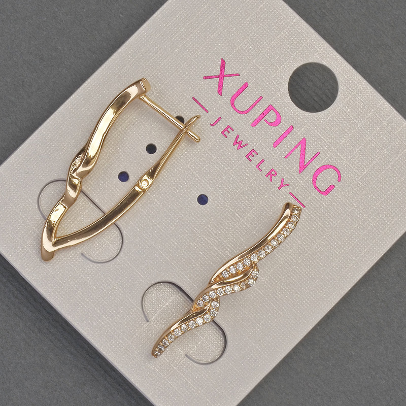 Cercei Xuping cu cristale albe, diametru 4 mm, lungime 27 mm, placare aur 18K