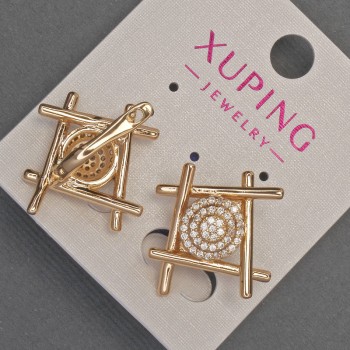 Cercei Xuping cu cristale albe, diametru 22 mm, lungime 22 mm, placare cu aur 18K