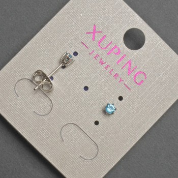 Cercei cu știft Xuping, cu cristal albastru, diametrul 3 mm, rodiat