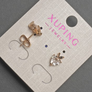 Cercei cu știft Xuping, inimă cu cristal alb, diametru 7x10 mm, placare cu aur 18K