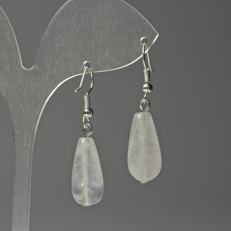 Cercei din cristal de munte, în formă de picătură, diametrul 10×25 mm, lungimea aproximativă 40 mm
