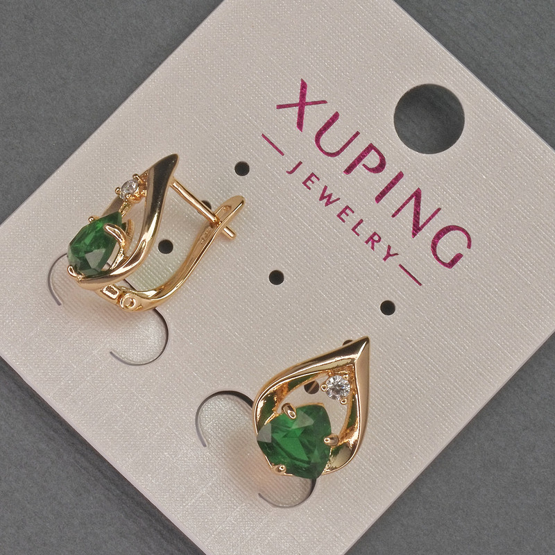 Cercei Xuping cu strasuri albe și cristal verde, diametrul de 11 mm, lungimea de 16 mm, placare cu aur 18K