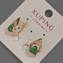 Cercei Xuping cu strasuri albe și cristal verde, diametrul de 11 mm, lungimea de 16 mm, placare cu aur 18K