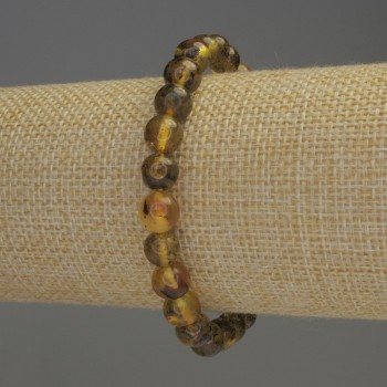 Brățară din chihlimbar – mărgele netede, diametru 8 mm, lungime 18 cm, elastică