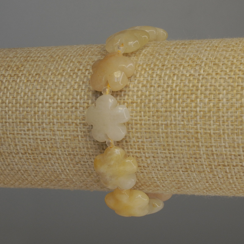 Brățară din calcit galben, floare, diametru 15x6 mm, mărgele de 3 mm, lungime 18 cm, pe elastic