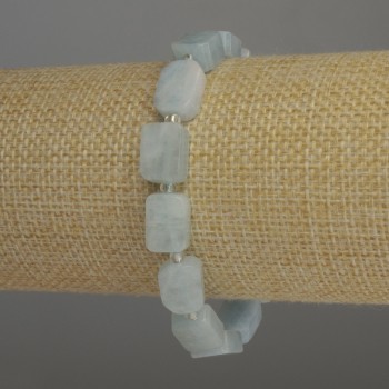Brățară cu acvamarin – dreptunghiuri, diametru 12x8 mm, mărgele 3 mm, lungime 18 cm, elastic