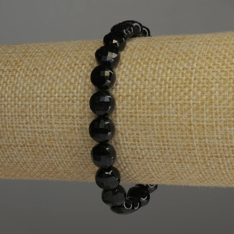 Brățară neagră din turmalin, monedă facetată, diametru 8×5 mm, lungime 18 cm, elastică