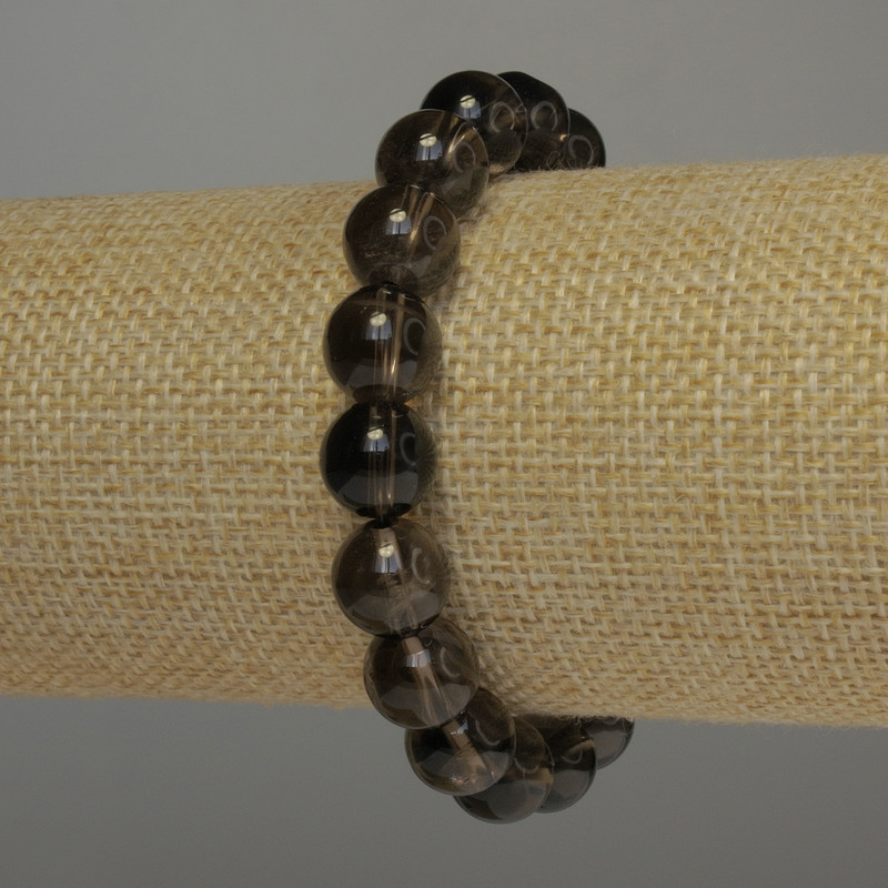 Brățară din cuarț fumuriu, mărgele netede, diametru 10 mm, lungime 18 cm, elastică