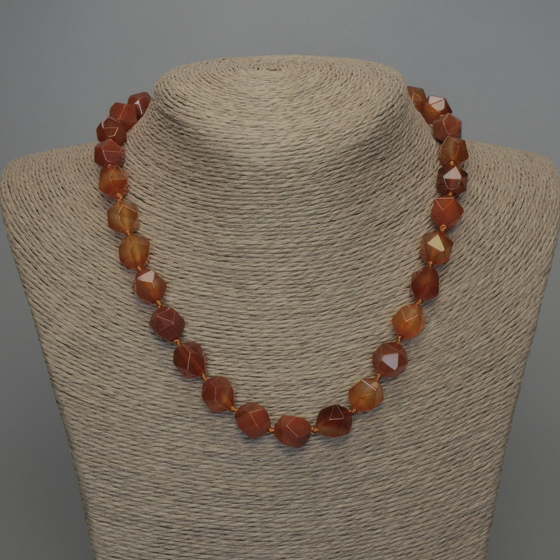 Colier din carneol natural, mărgele multifațetate, diametrul 12×10 mm, lungime 50 cm +