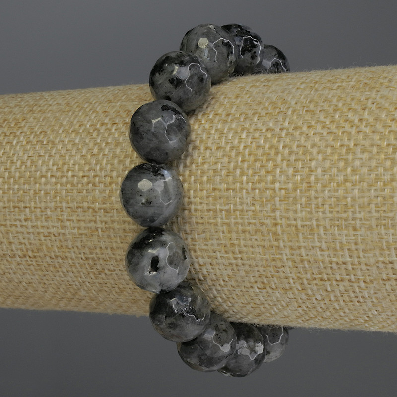 Brățară din labradorit cu mărgele tăiate, diametrul 12 mm, lungime 18 cm, pe elastic