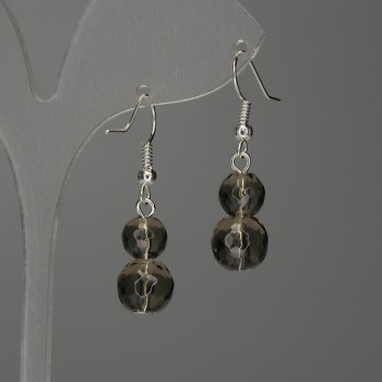 Cercei cu cuart fumuriu, bile tăiate, 8–10 mm, lungime aproximativă 38 mm