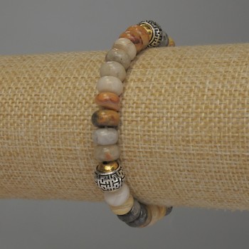 Brățară din jasp rondel, diametru 8x5 mm, cu mărgele de 10 mm, lungime 18 cm, pe elastic