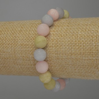 Brățară din morganit cu bile netede, diametrul 10 mm, lungime 18 cm, pe bandă elastică