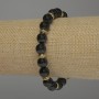 Brățară din granat cu bile netede, diametrul aproximativ 8,5 mm, cu inserții metalice, lungime 18 cm, pe bază elastică