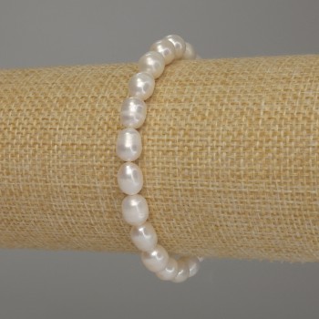 Brățară din perle de râu, formă ovală, diametrul aproximativ 8×6 mm, lungime 18 cm (elastic)