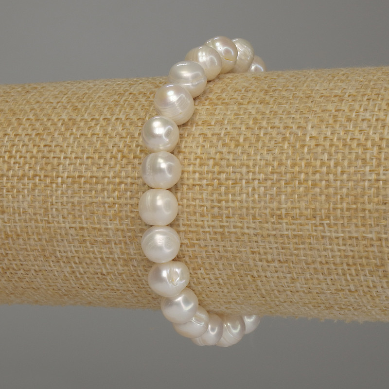 Brățară cu perle de râu, diametru 9×8 mm, lungime 18 cm (elastic)