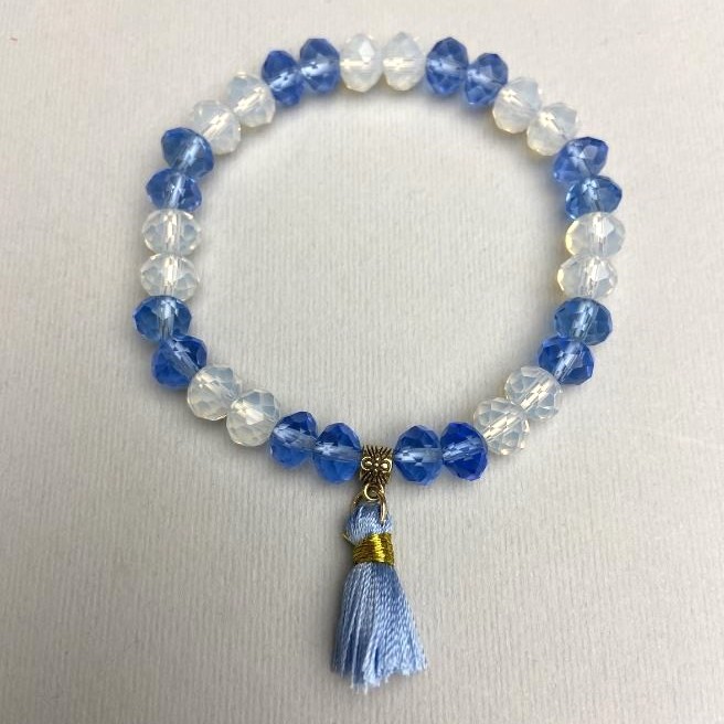Brățară cu piatră lunară (opalit) și cristal ceh facetat rondel, diametru 8x6 mm, lungime 18 cm, elastică