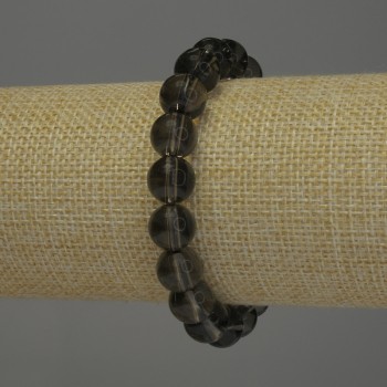 Brățară din cuart fumuriu, bile netede, diametru 10 mm, lungime 18 cm, pe elastic