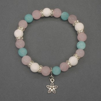 Brățară Asortiment cu mărgele netede, diametru 8 mm, cu inserții metalice, lungime 18 mm, pe bază elastică