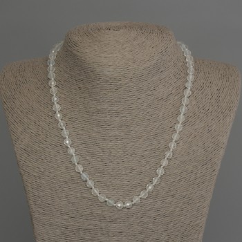 Colier cu topaz și cristal montan, bile facetate, diametrul aproximativ 6 mm, lungime aproximativ 45 cm, cu închizătoare