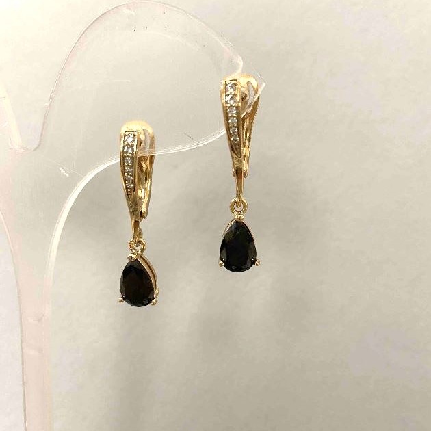 Cercei Xuping cu piatră neagră și strasuri albe 30x6mm placare cu aur 18K