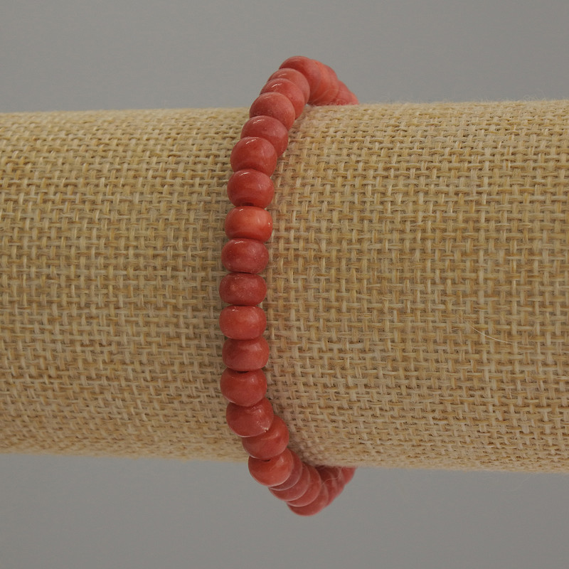 Brățară din coral artificial, mărgele rondelle, diametrul 6×4 mm, lungime 18 cm, pe elastic