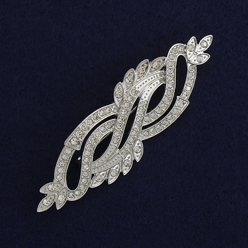 Broșă Accent cu strasuri albe, metal argintiu 85×26 mm+