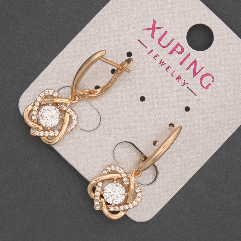 Cercei Xuping cu strasuri albe și cristal alb, diametrul aproximativ de 12 mm, lungimea aproximativă de 30 mm, placare cu aur 18K