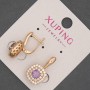 Cercei Xuping cu pietre albe și cristal mov, diametrul 12 mm, lungimea 20 mm, placare cu aur 18K